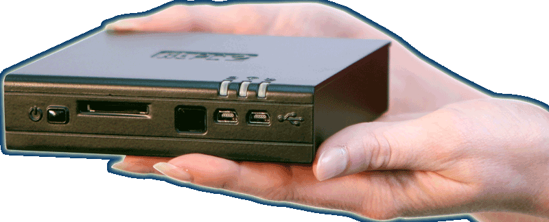 The tiny fit-PC2 in a person's hands